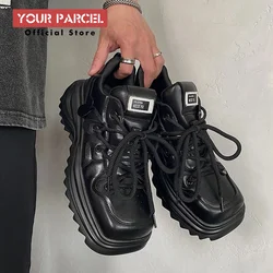 Increase 5cm original design square head thick soled dad shoes men's shoes niche Black Retro board shoes leisure function
