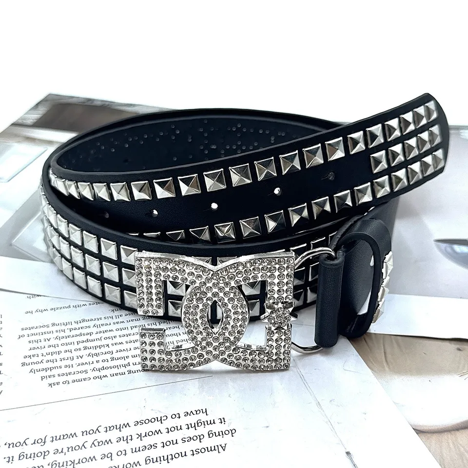 Luxury Rhinestone Rivet Leather Belt for Women