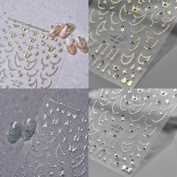 1pcs 5D Diamond Kawaii Gold Silver Star Chain Nail Art Stickers Luxury Nail Decorations Decals DIY Manicure Self Adhesive Slider