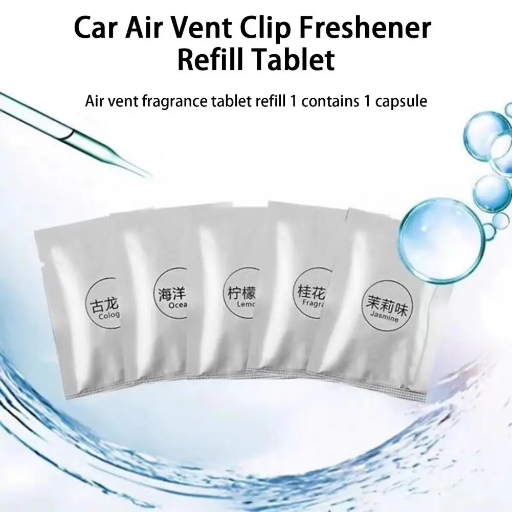 Car Air Vent Freshener, Recarga Comprimidos, Aromaterapia Sólidos Ingredientes, Remoção de odor saudável, Material PE, 8Pcs