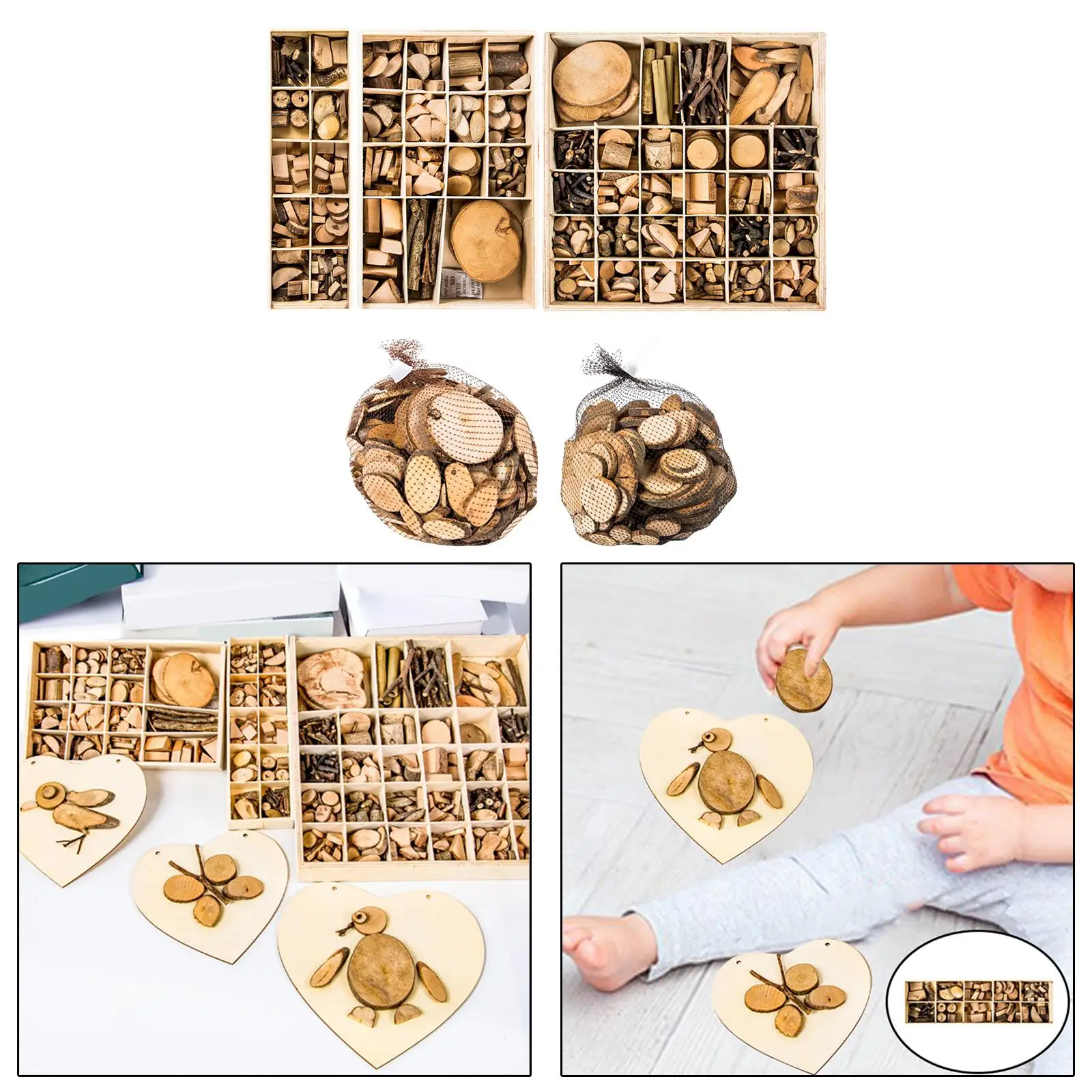 مجموعة شرائح الخشب الطبيعي غير المكتملة، قطع الحرف الخشبية كتل زينة عيد الميلاد