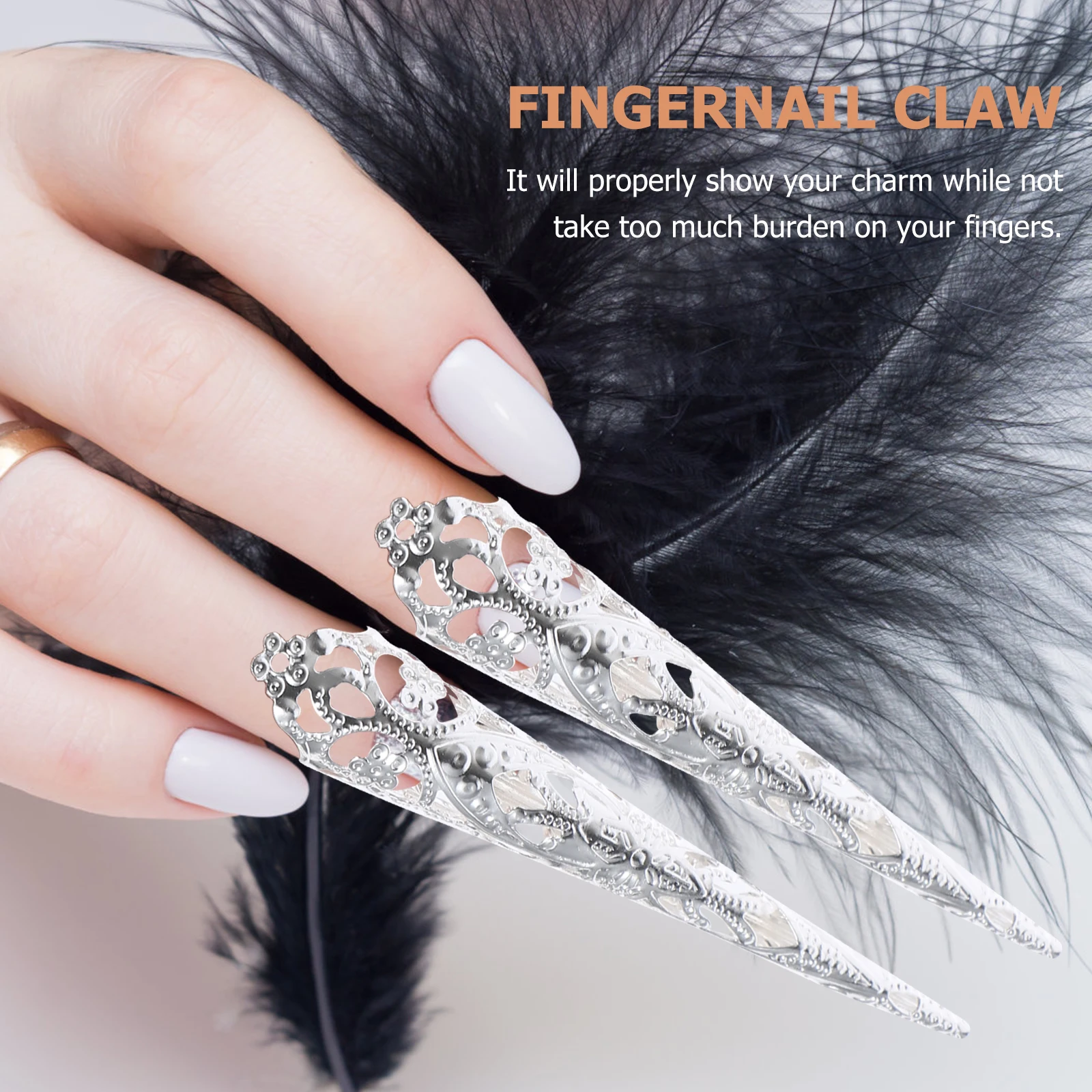 

10pcs Metal Hollow Fake Nail Covers Alloy Fingernail Claw Rings Costume Finger Accessories for Cosplay Halloween Dance Role