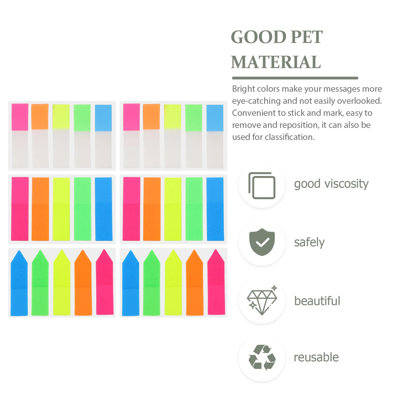 

6 set Page Marker Stickers Self-Adhesive Tabs For Books Notepads Office School Supplies Pet Material No Residue Colorful Book