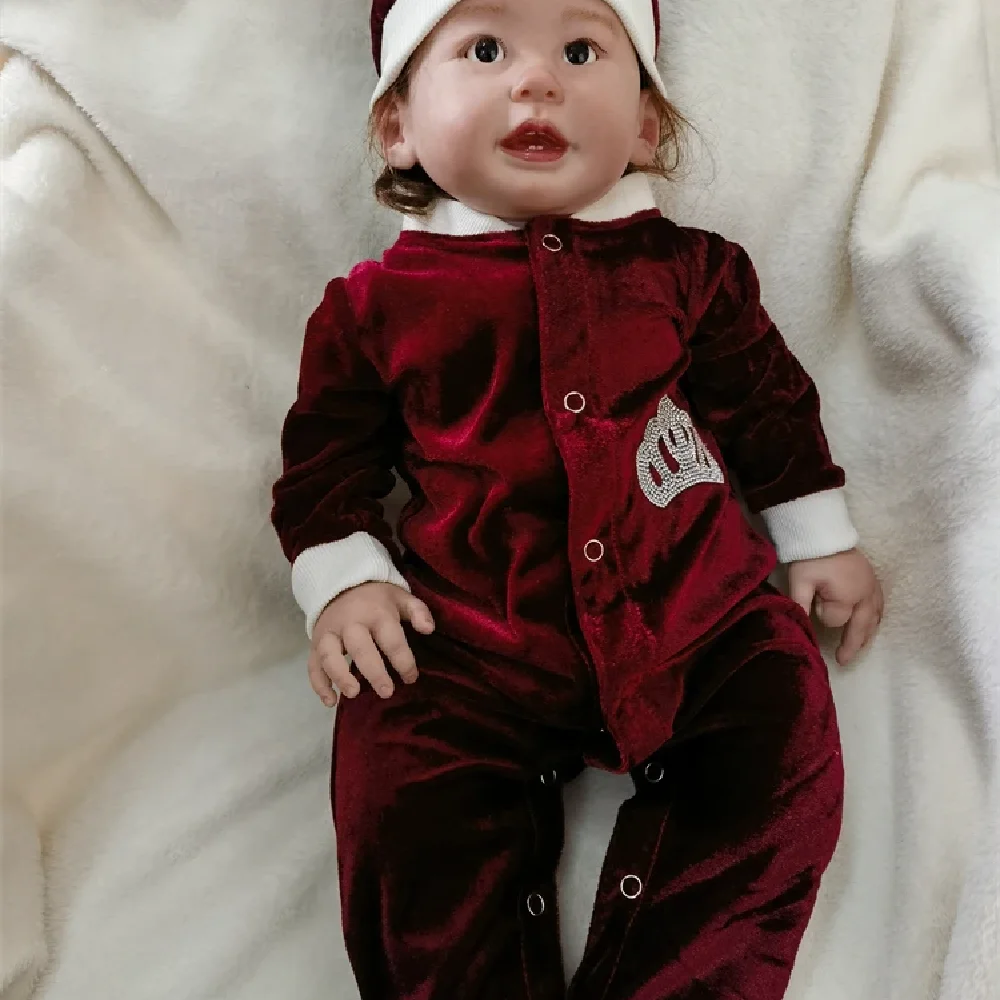 Dollbling Newborn Baby Girls Velvet Romper Winter Christmas Crown Outfit Long Sleeve Bodysuit Winter Clothes for Photo Shoot