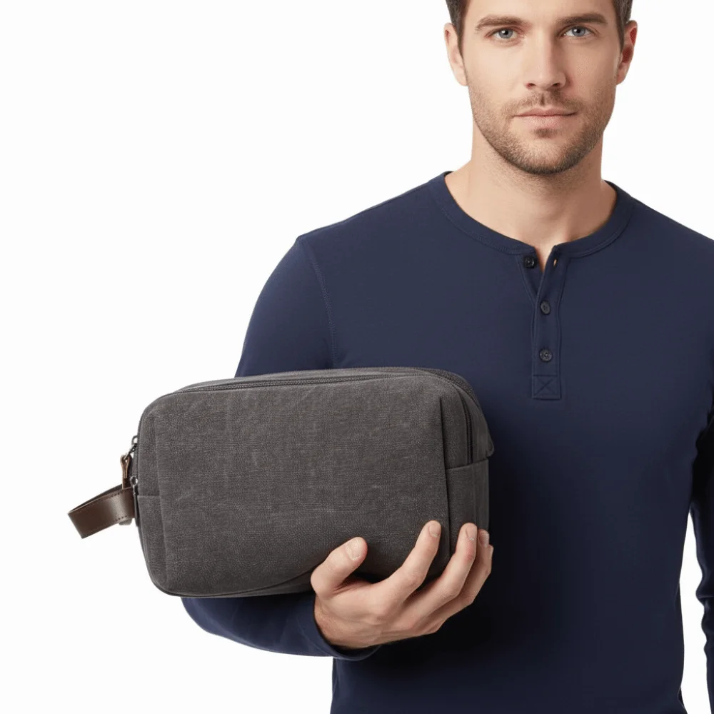 حقيبة غسيل بلون سادة حقيبة أدوات الزينة للسفر ذات سعة كبيرة من القماش حقيبة مستحضرات التجميل المحمولة متعددة الوظائف منظم المكياج للرجال