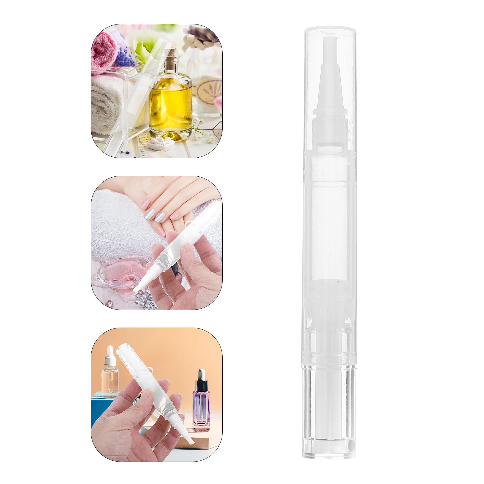 

Empty Cuticle Oil Pens Refillable Twist Brush Tip Tube Bottle Applicator Container Portable Nail Polish Corrector Transparent