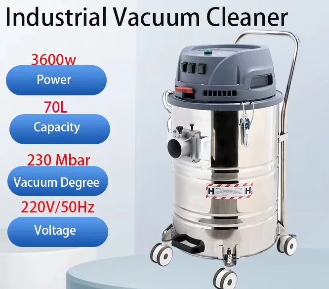 Small Electric Industrial Vacuum Cleaner For Car Wash 3600W 70L Stainless Steel Cable Vacuum Cleaner For Metal Chips And Dust view 3