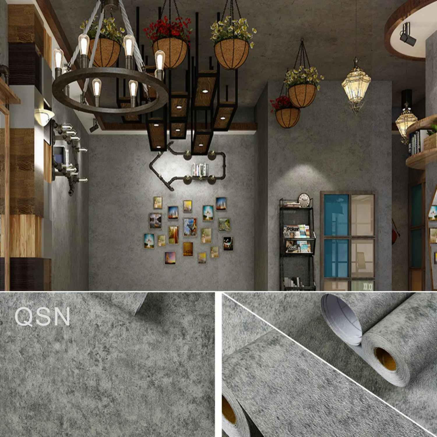 55cmWidth Grey PVC Industrial Cement Wallpaper Self-Adhesive Vinyl Waterproof Wall Stickers for Clothing Store Living Room Decor