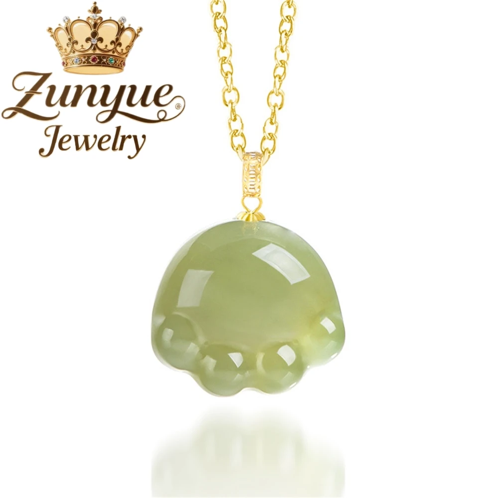 

Натуральный старый материал, Hetian Jade, зеленый нефрит, кулон в виде кошачьей лапы, изысканное нефритовое ожерелье с инкрустацией из натурального золота 18 карат, кулон для женщин