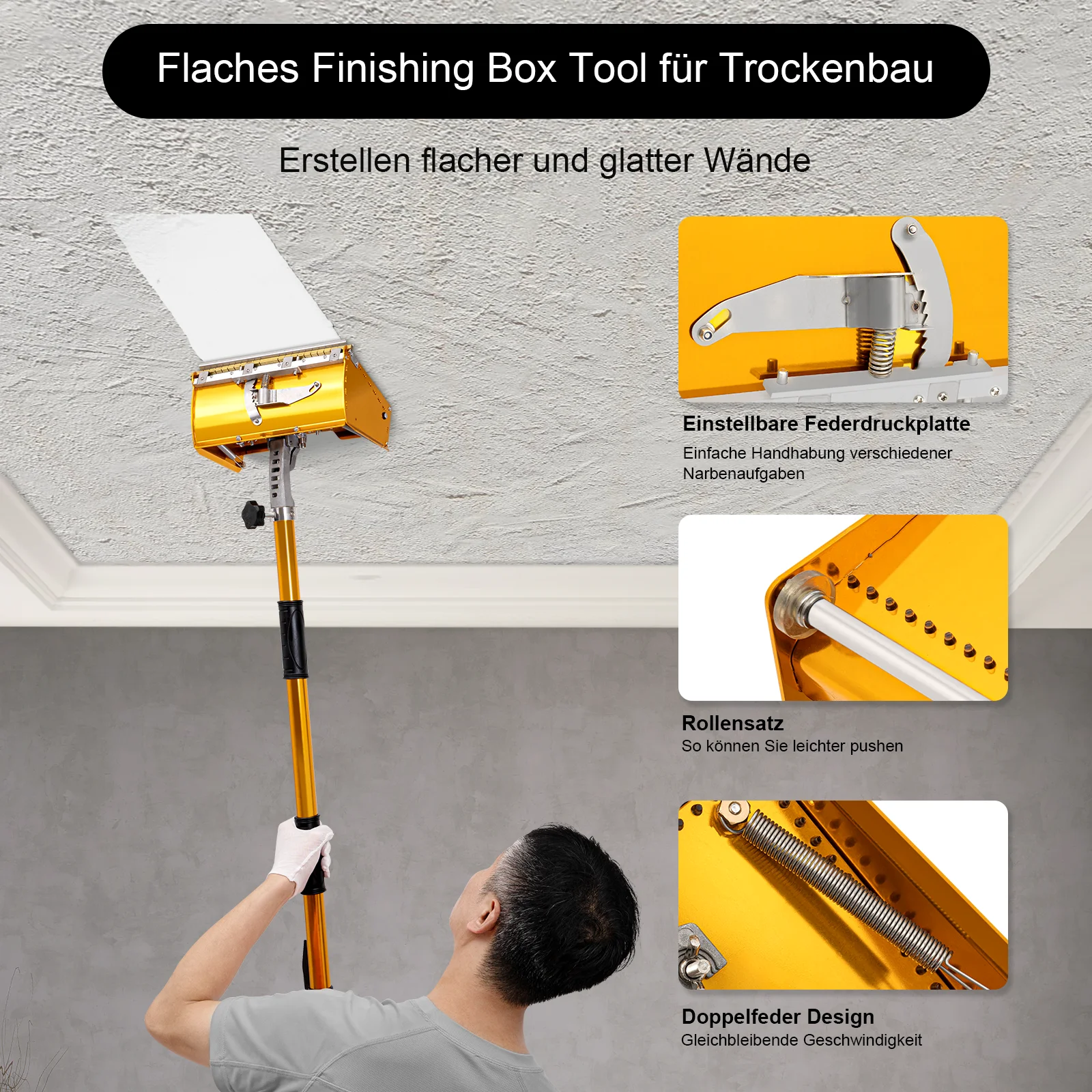 Professional Drywall Flat Finishing Box Tool w/ 40-64 Inch Adjustable Handle