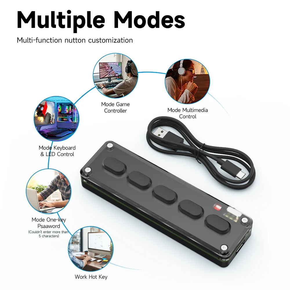 

5 Keys Custom Wireless Keyboard Bluetooth-compatible Type-C One-handed Keyboard DIY Shortcut Copy Paste for Office Gaming