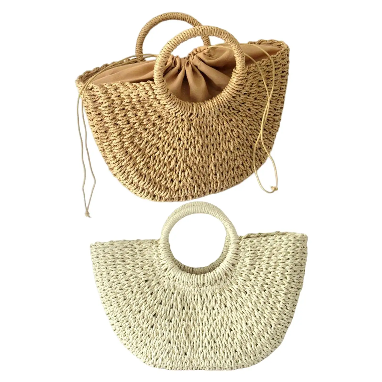 

Handmade Weaving Women Woven Bag Tote Drawstring Pocket Beach Bags Wallet Casual Purse Straw Handbag for Holiday Vacation Lady