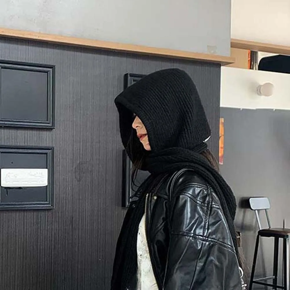 

Acrylic Fibers Knitted Hooded Cap Soft Triangular Neck Collar Beanies Cap Thickened Ear Protection Winter Neckerchief Hat Warmer