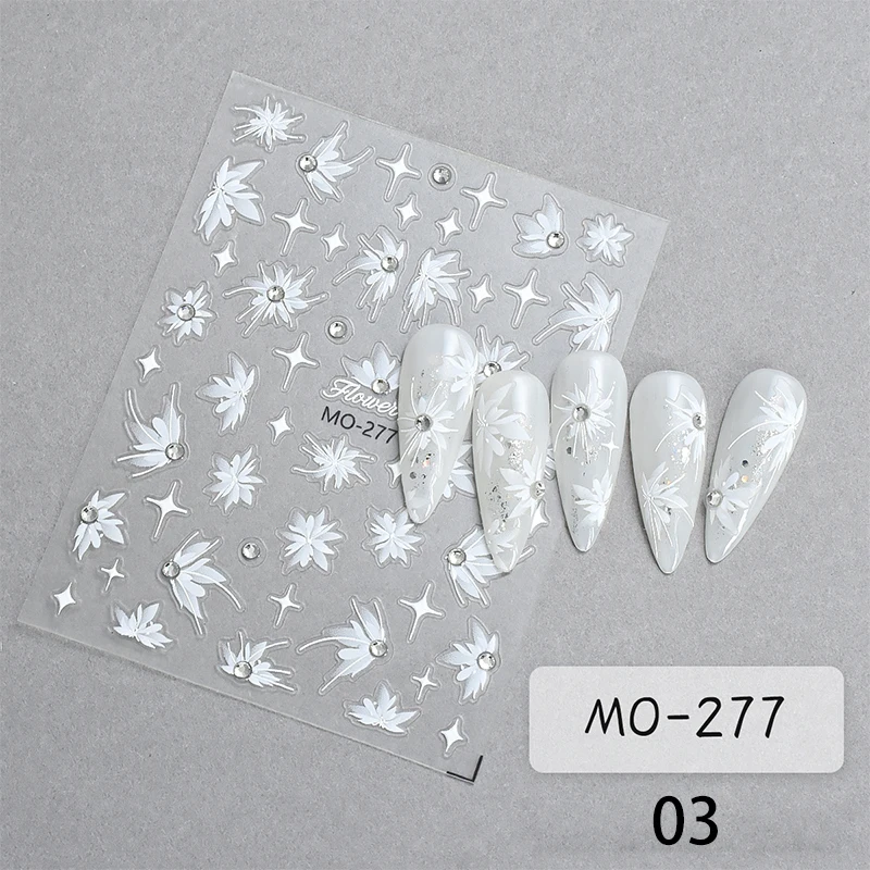 Lace Flowers Nails Art Stickers Rhinestone White Pink Floral Leaf Sliders For Nails Wedding Daily Manicure Decoration