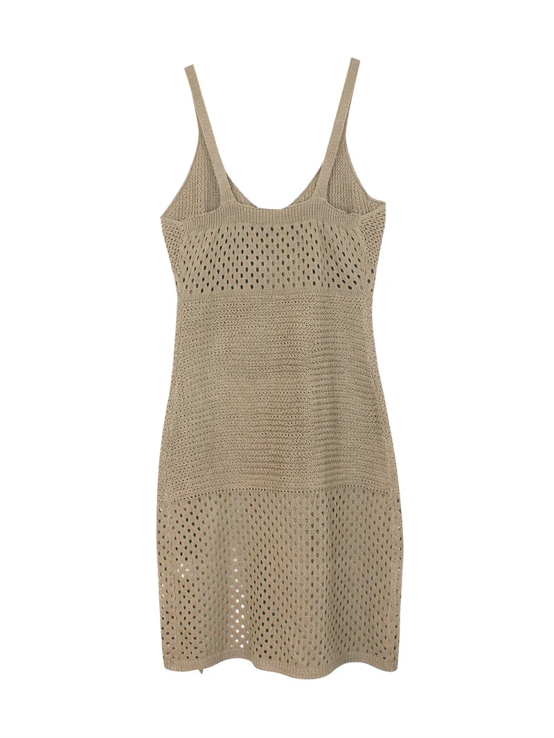 Vestido ajustado de punto transparente con abertura larga para mujer, traje de baño de ganchillo con espalda descubierta para verano, traje de baño para playa, Bikini, Túnica Sexy para mujer