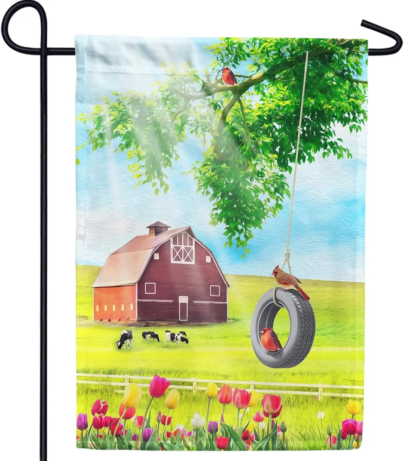 America Forever Flags Double Sided Garden Flag - Spring Farm Swing and Tulips - 12.5 x 18, Spring Countryside Seasonal Yard Outd