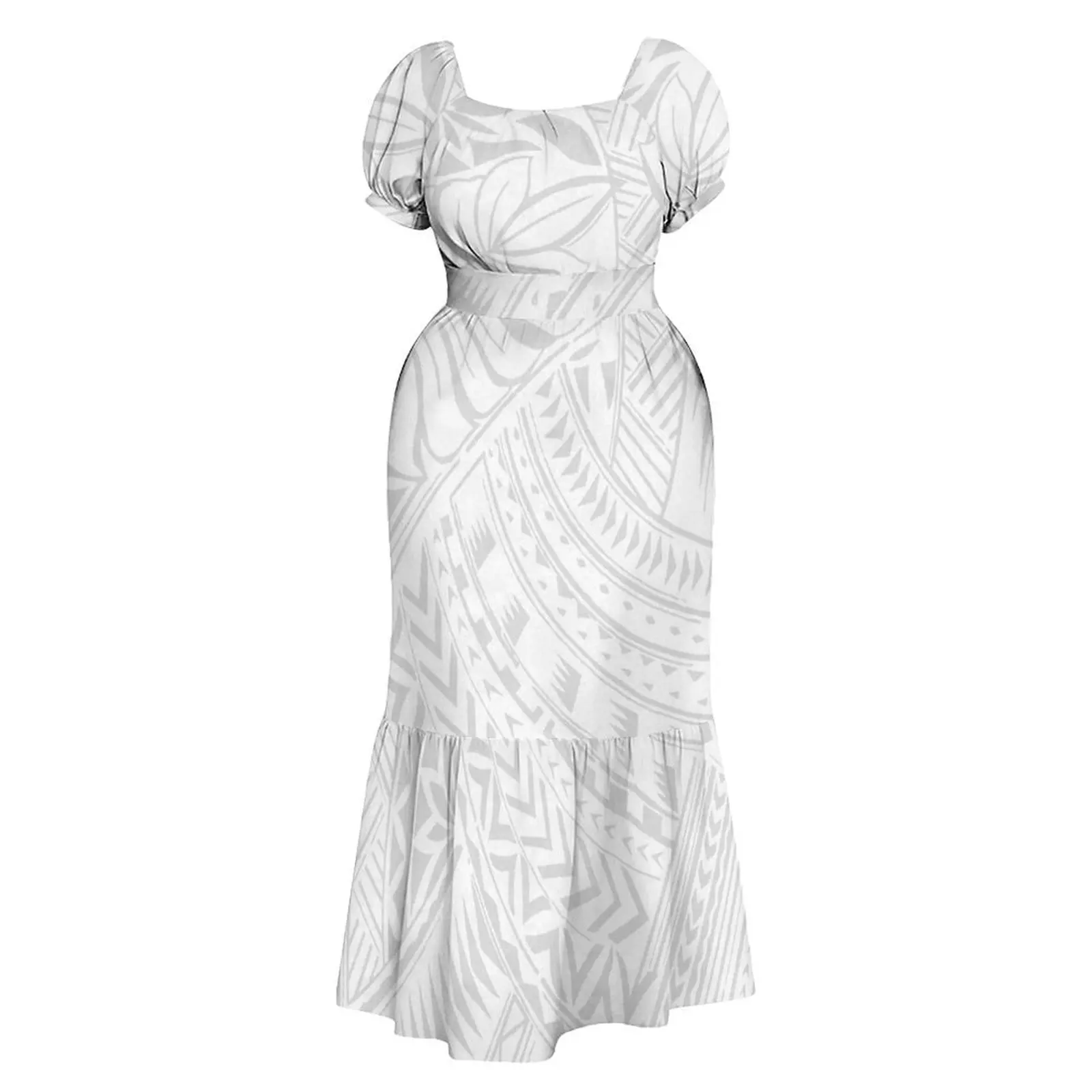 

Полинезийское женское платье для праздника матери, из мягкой ткани, с белым принтом, на заказ, А-силуэт, с завышенной талией, фасон «рыбий хвост»