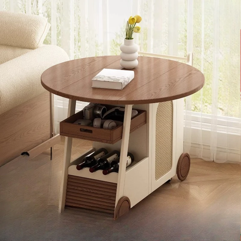 

Medieval style living room double-decker cart coffee table solid wood French multi-functional side mobile food