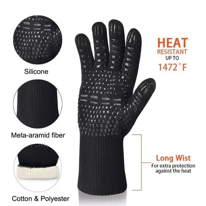 Explosive High Temperature Gloves BBQ1472℉ Heat Resistant Protective Gloves Silicone Non-Slip Kitchen Oven Insulation Gloves