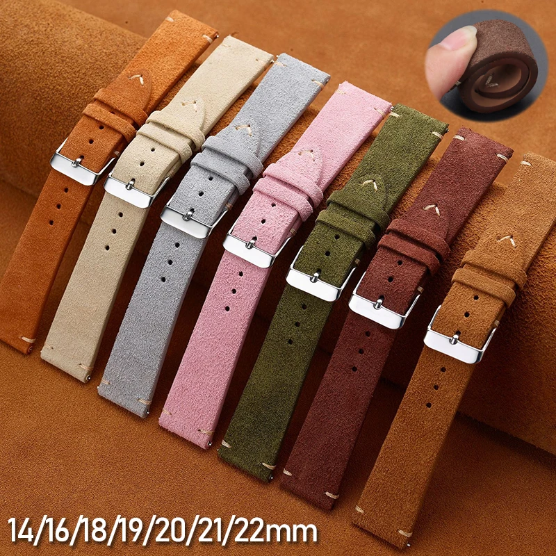Weiches Wildleder-Lederarmband 14mm 16mm 18mm 19mm 20mm 21mm 22mm Kalbslederband Schnellverschluss Universal-Armband für Huawei für Seiko