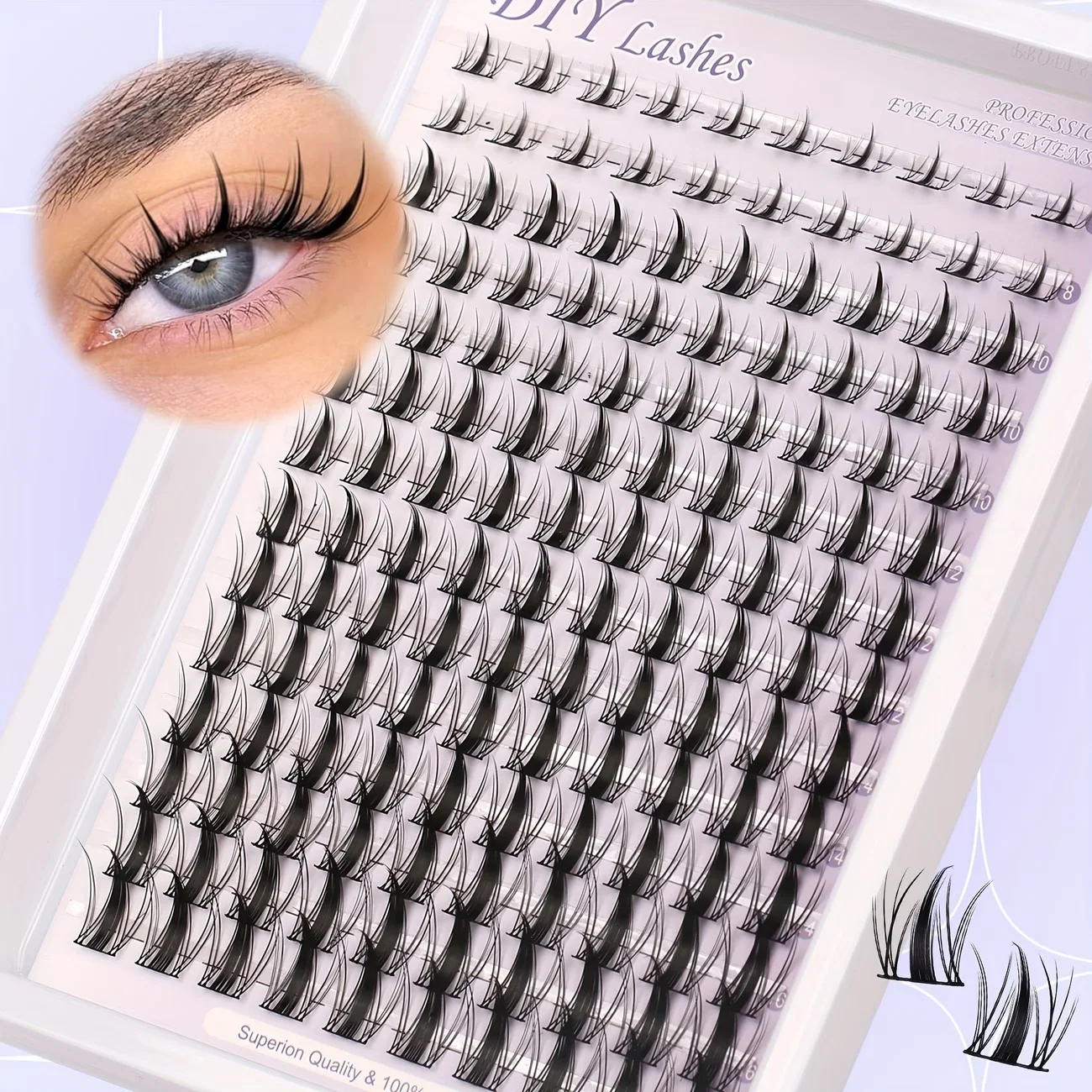 140 grupos de extensiones de pestañas súper esponjosas para hacer en casa, efecto ojo de gato estilo caricatura, 14 filas de pestañas postizas reutilizables, fáciles de usar