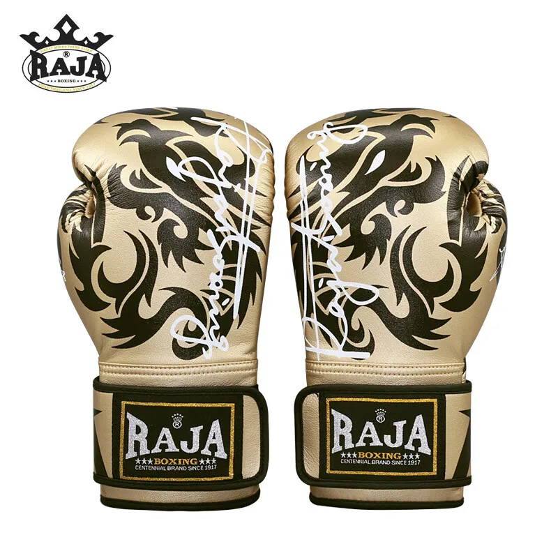 Raja Boxing Gloves Adult Professional Microfiber Golden Dragon Maui Thai Kickboxing MMA Sparring Punching Bag Training Gear Mitt