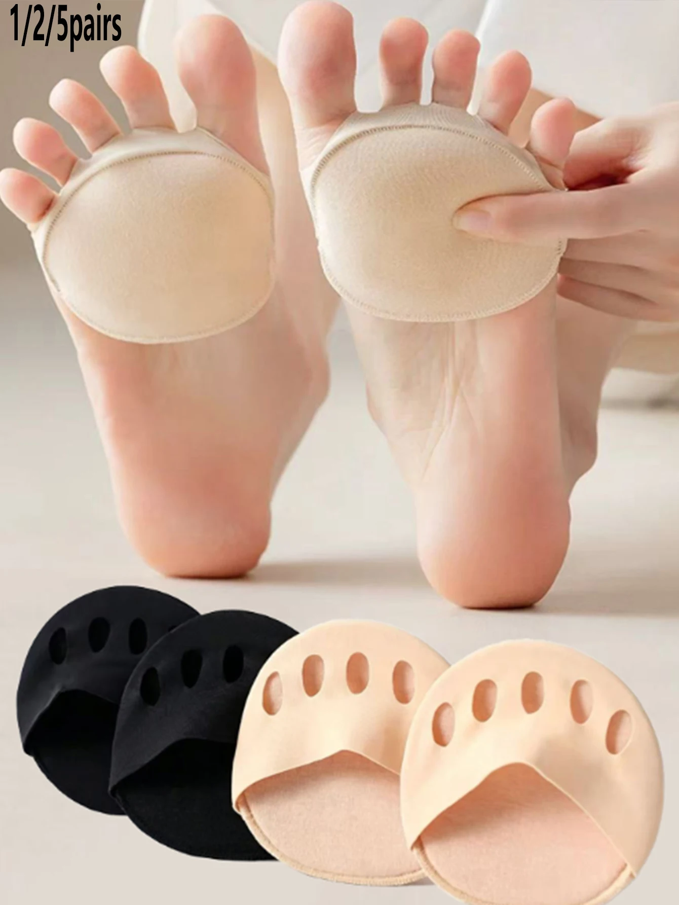 1/2/5 Pairs Solid Color Comfortable Sweat-Absorbent Breathable Casual Ins Trendy Summer Versatile Half Toe No Show Socks