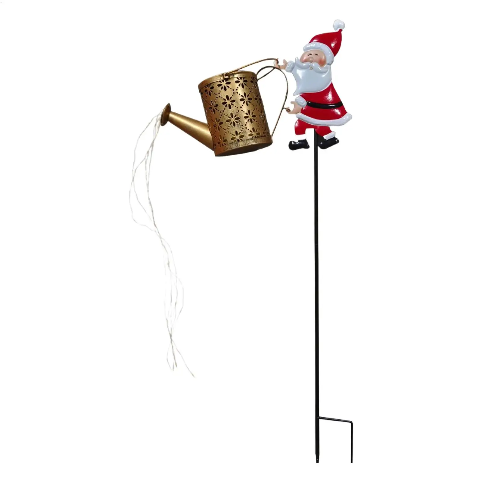 LED Christmas Santa Claus Solar Garden Light Watering Can Lantern Outdoor Waterproof Metal Yard Patio Decoration