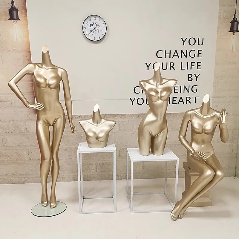 

Female Full-Body Mannequin Display for Underwear Champagne Gold White Model Rack Window Display Dummy Props