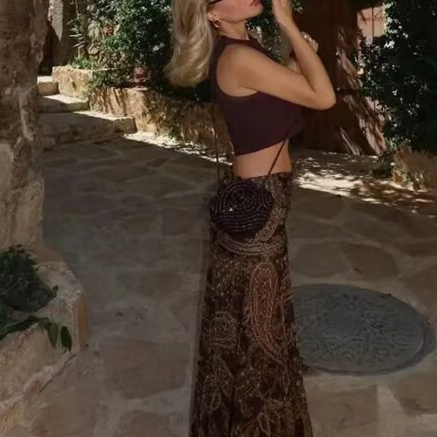 

Sweet Personali Women's Midi Skirt Large Flounce Chiffon Print mid Waist Stand Fit Daily Wear 2025 Autumn New Arrival