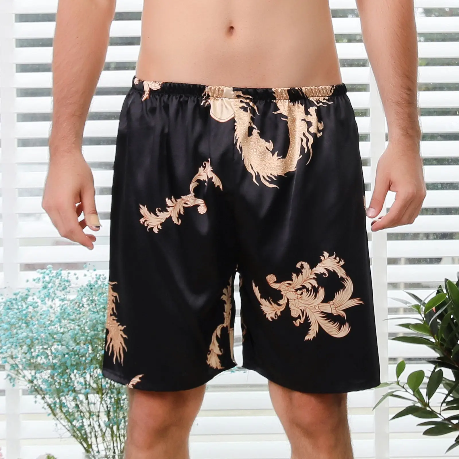Men Casual Home Nightwear Satin Pajamas Shorts Pyjamas Sleep Bottoms Boxers Short Pants Lounge Homewear Sleepwear