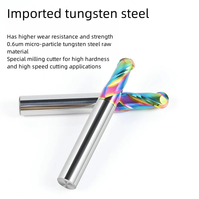 HRC55 Fresa a punta sferica in alluminio colorato 2 flauto Fresa in carburo di tungsteno Macchine utensili CNC R10x20x200 R4x8x60