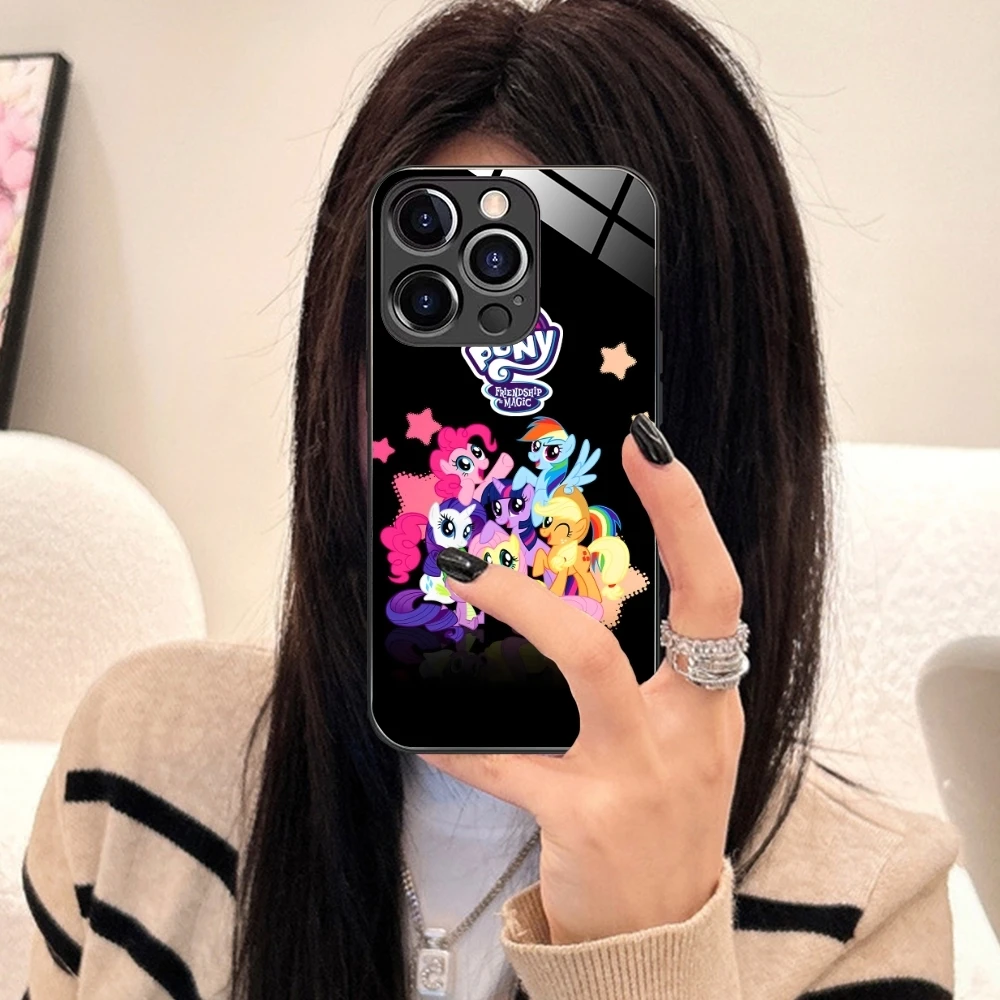 Cute Little Pony Mobile Cell Phone Case for iPhone 15 14 13 12 11 X XR XS 8 Pro Max Plus Mini PC Glass Phone Cover Shell