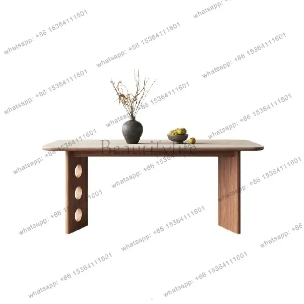 

Medieval travertine rock slab dining table Modern simple French retro solid wood dining table
