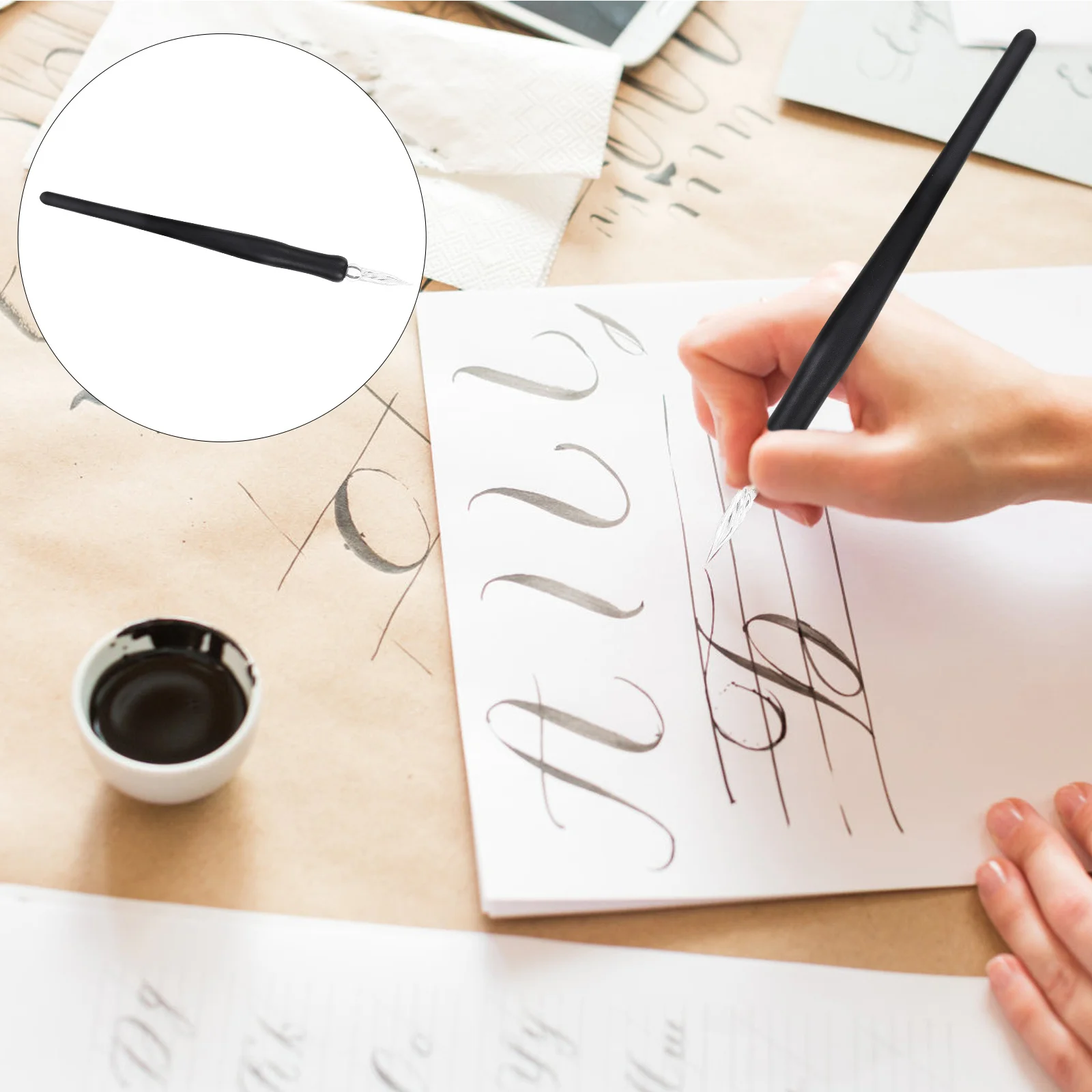 

1pc Glass Calligraphy Pen Handmade Wooden Handle Smooth Dipping Tool For Art Office School Stationery Signature Writing Supply