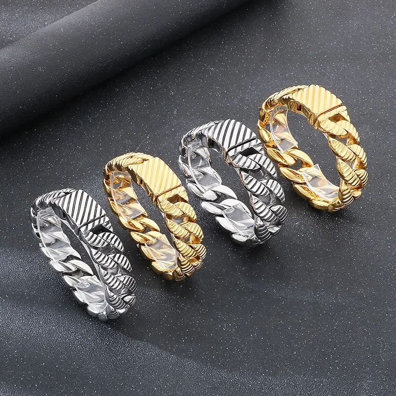 20mm 25mm Punk Gold Color Curb Cuban Chain Bracelet Men Women Hiphop Retro Stainless Steel Charm Biker Bike Bangle Jewelry