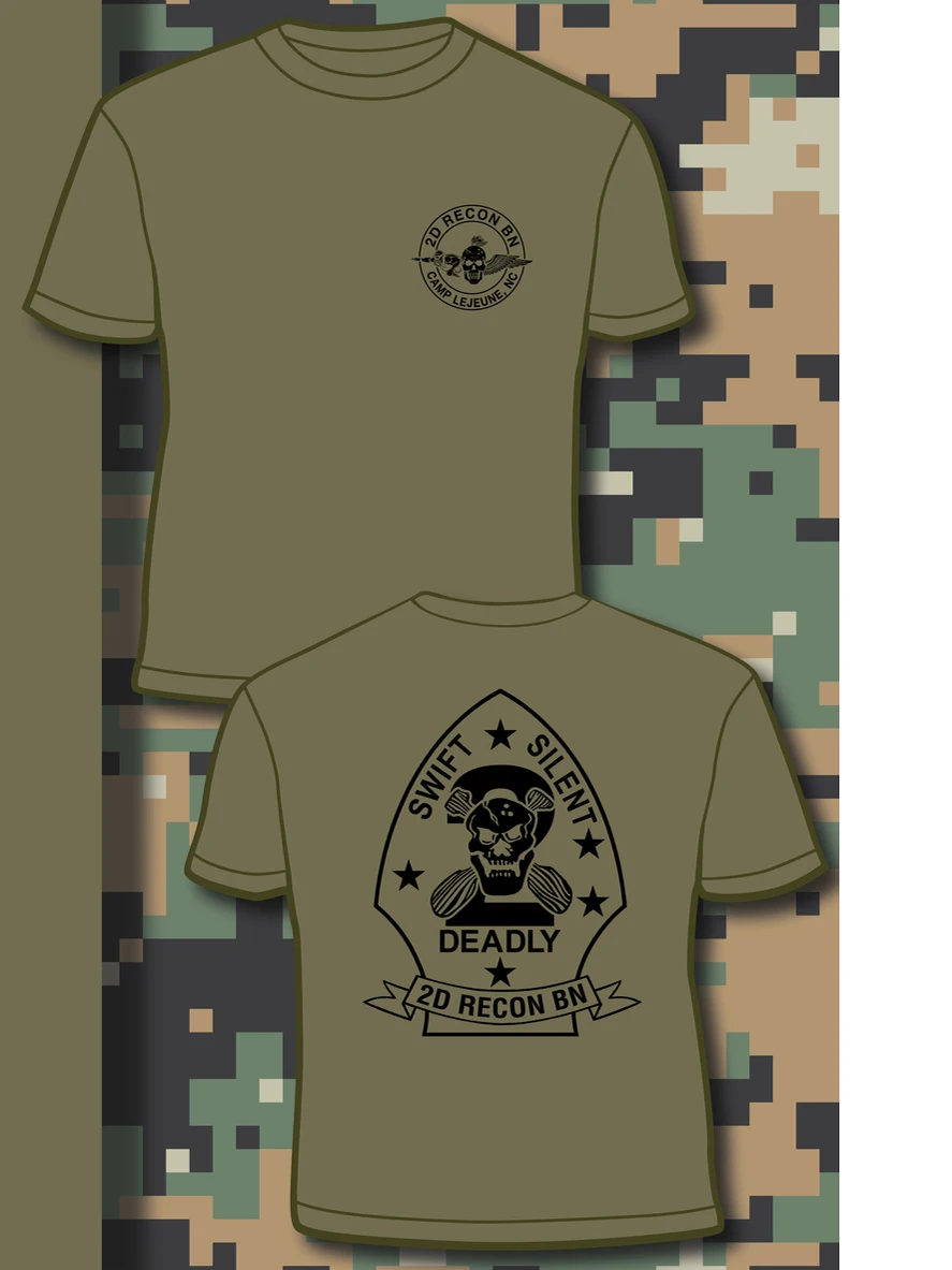 Camp Lejeune, NC. US Marine Corps 2nd Recon Battalion T Shirt. Short Sleeve 100% Cotton Casual T-shirts Loose Top Size S-3XL