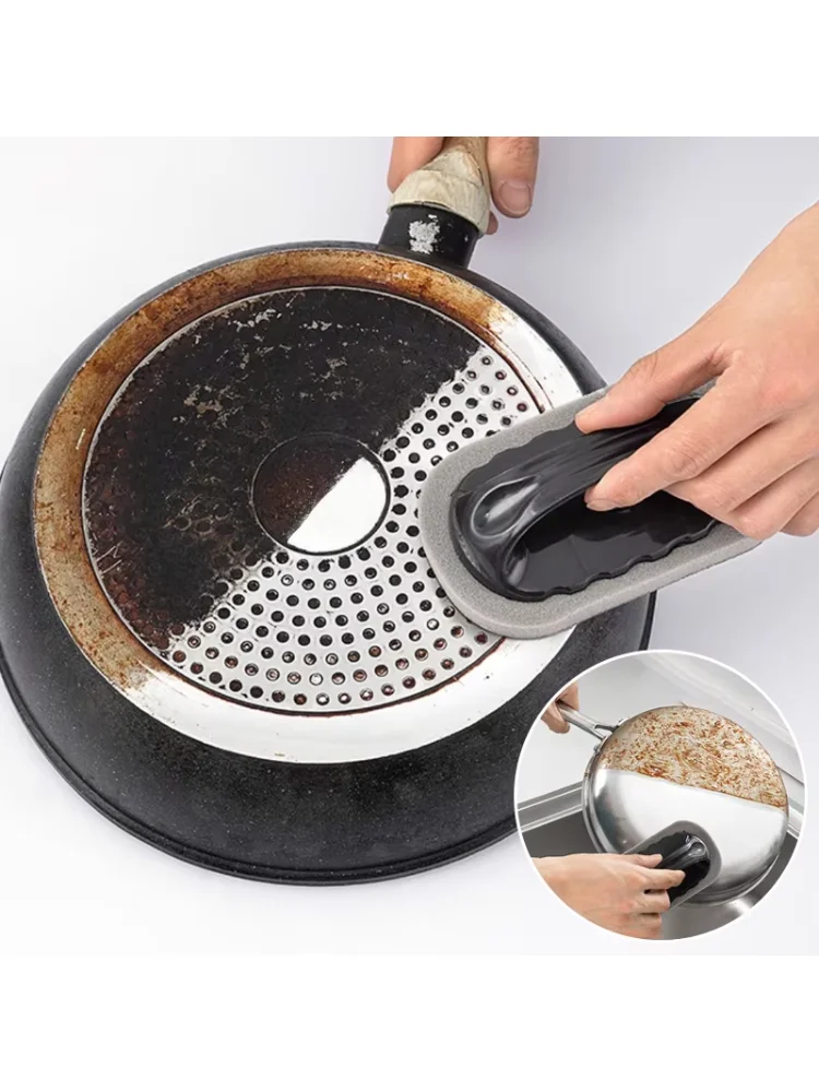 Magic Emery Sponge Brush Wipe Eraser Cleaner Kitchen Bath Rust Strong Decontamination Cleaning Tools With Handle Household Tools