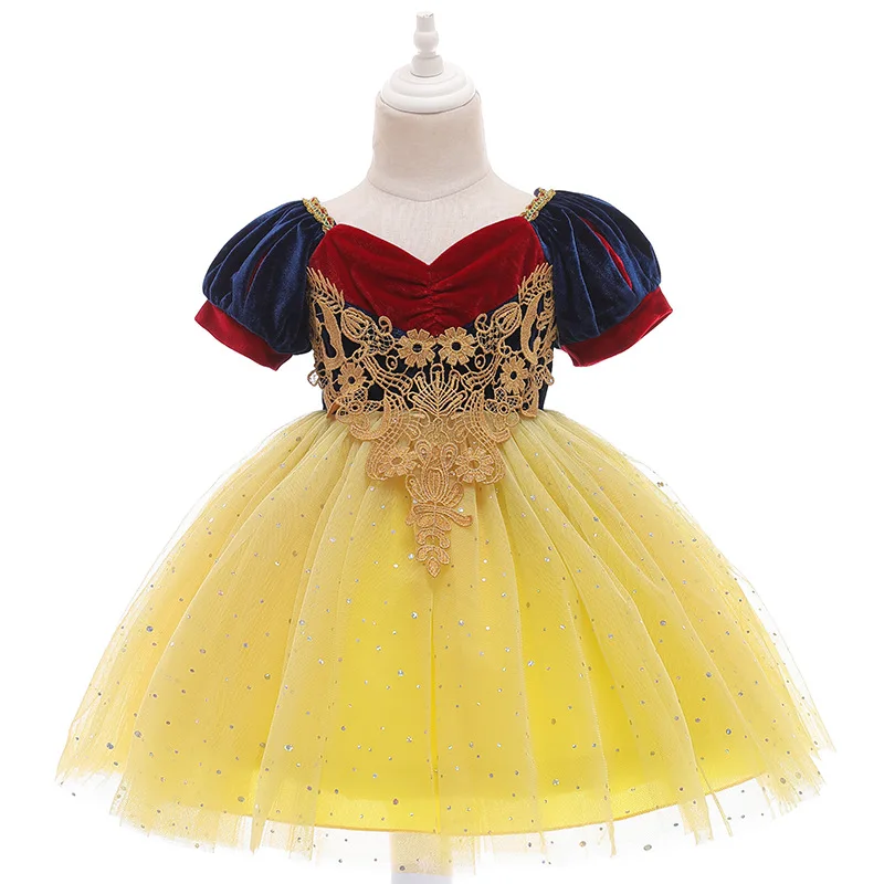 Children Girl Princess Dress Snow White Cartoon Cosplay Costume Short Sleeve Kids Halloween Party Dress Christmas Ball Gown