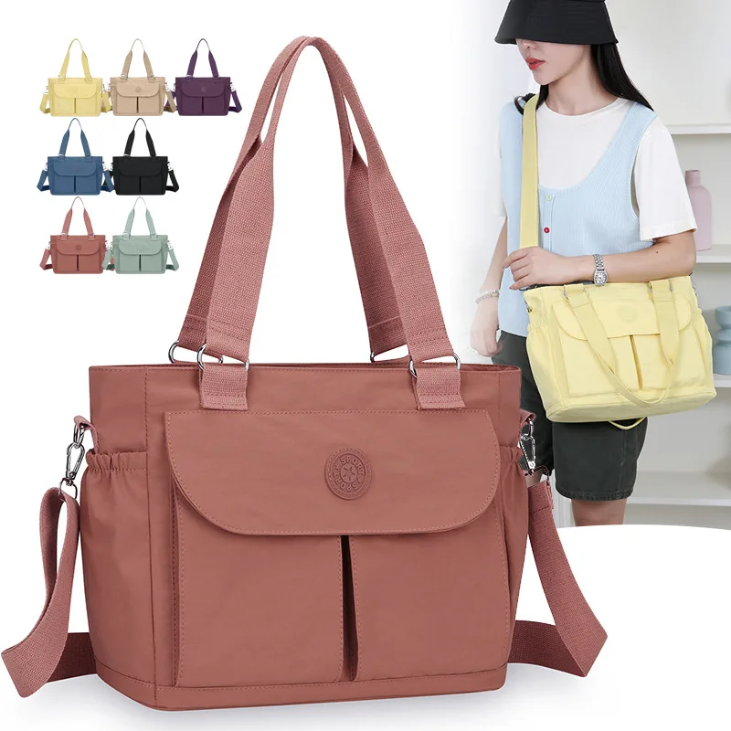 Cross-border trendy women's shoulder bag, mom bag2026New lightweight nylon fabric solid-color crossbody bag and tote bag
