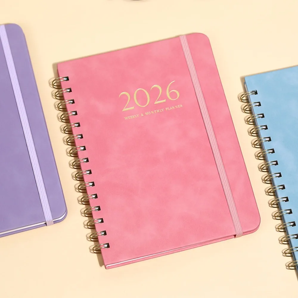 A5 2026 Weekly Monthly Planner PU Leather Cover Calendar Daily Planner Notepad Self-fill with Strap Daily Notebook Activities