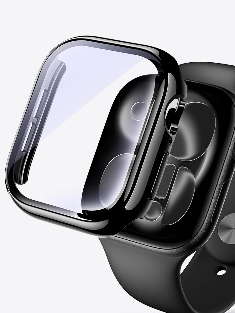 Displayschutzfolie für Apple Watch-Gehäuse, Zubehör, Serie 11, 10, 42 mm, 46 mm, harte PC-Stoßstange + gehärtetes Glas, iWatch 11 Abdeckung