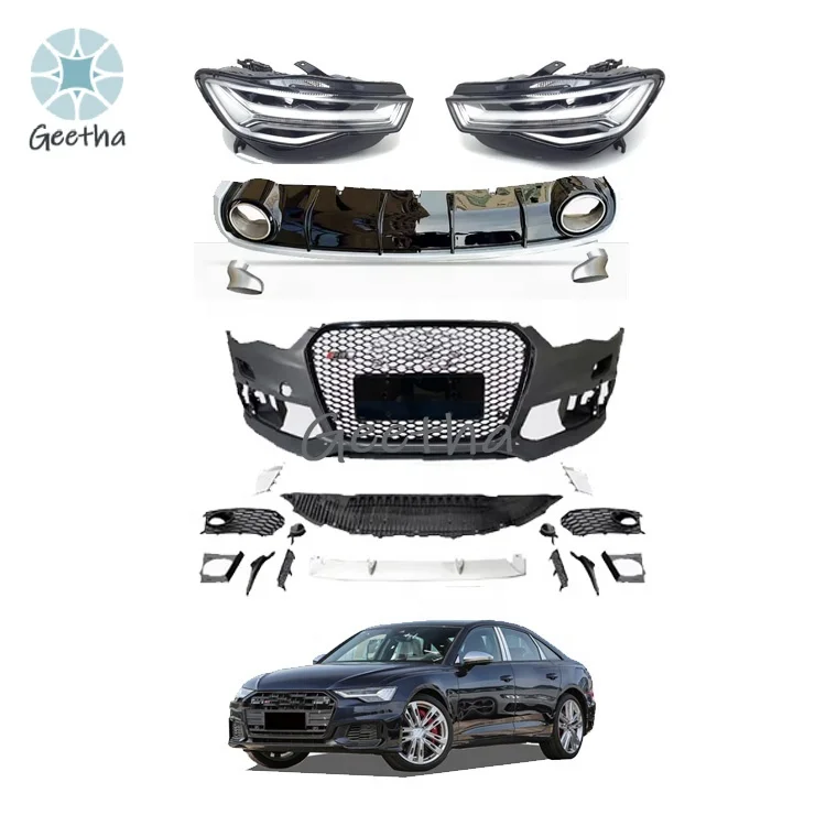 

For High Quality PP Material Front Bumper Rear Lip Grille Headlights RS6 Style Body Kit for Audi A6 S6 C7.5 2016-2018