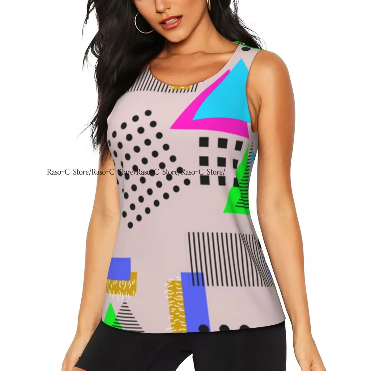 Women Sport tank Tops Loose Yoga Tops Quick Dry Workout Sport Tops Memphis Geometric Vintage Pattern In Retro 80s 90s Yoga Shirt