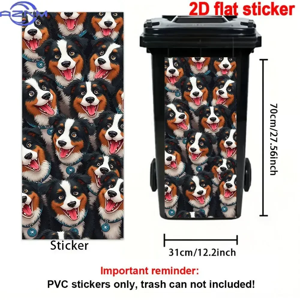 1pc, 2D Flat Sticker, a Lively And Cute Bernese Mountain Dog Trash Can Sticker, Waterproof PVC Sticker, Self-Adhesive PVC Stic