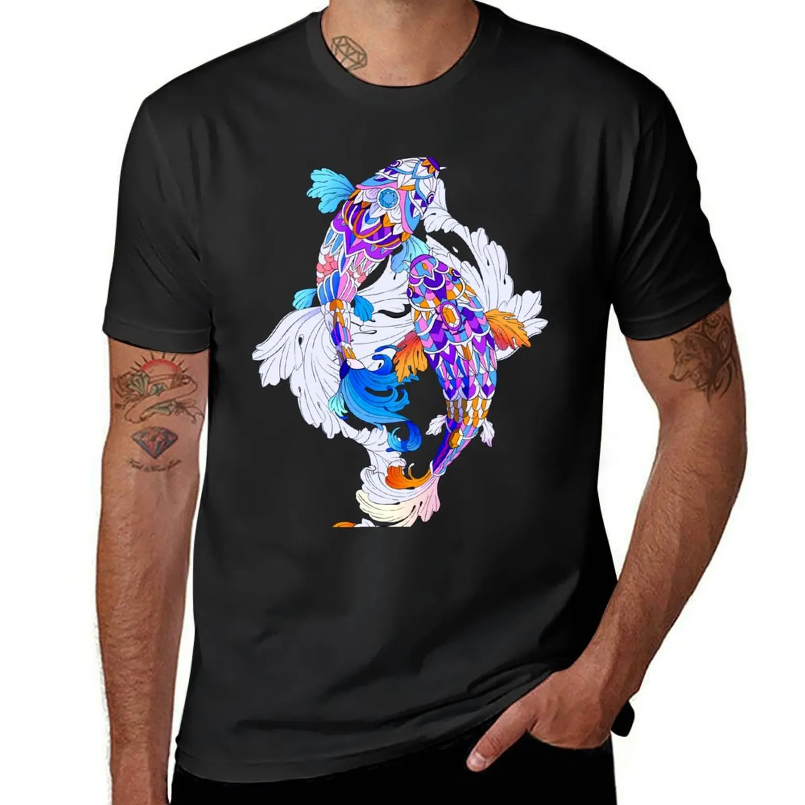 

Decorative Koi Tattoo T-Shirt summer 2025 summer tops vintage t shirts shirts men