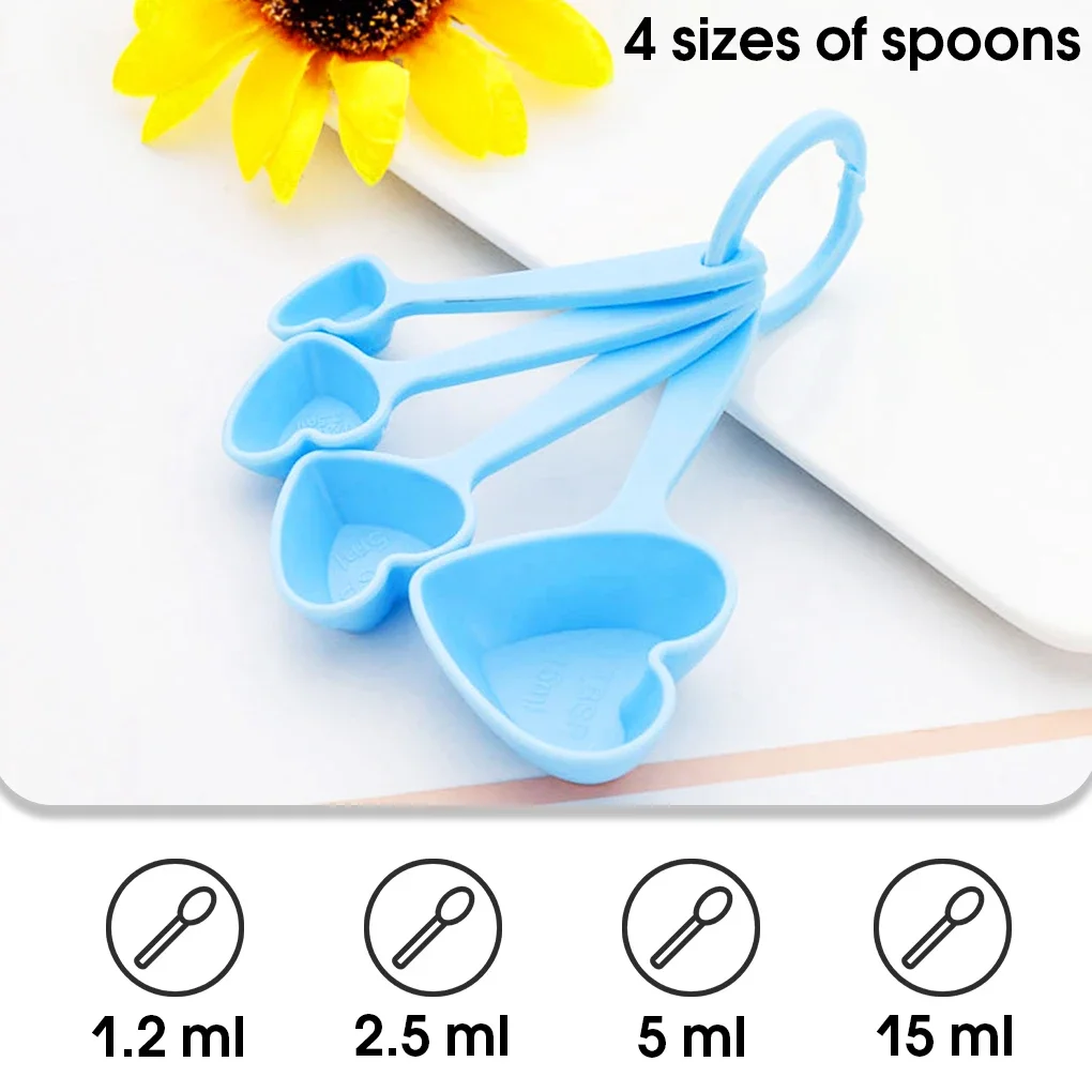 4Pcs Adorable Heart Shaped Measuring Spoon Tea Scoop Portable Cake Baking Cup Pepper Multifunctional Kitchen Measurement Gadgets