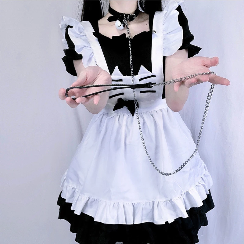 New cat maid outfit, fresh and cute lolita dress, lolita dress, black and white cosplay outfit, Japanese soft girl