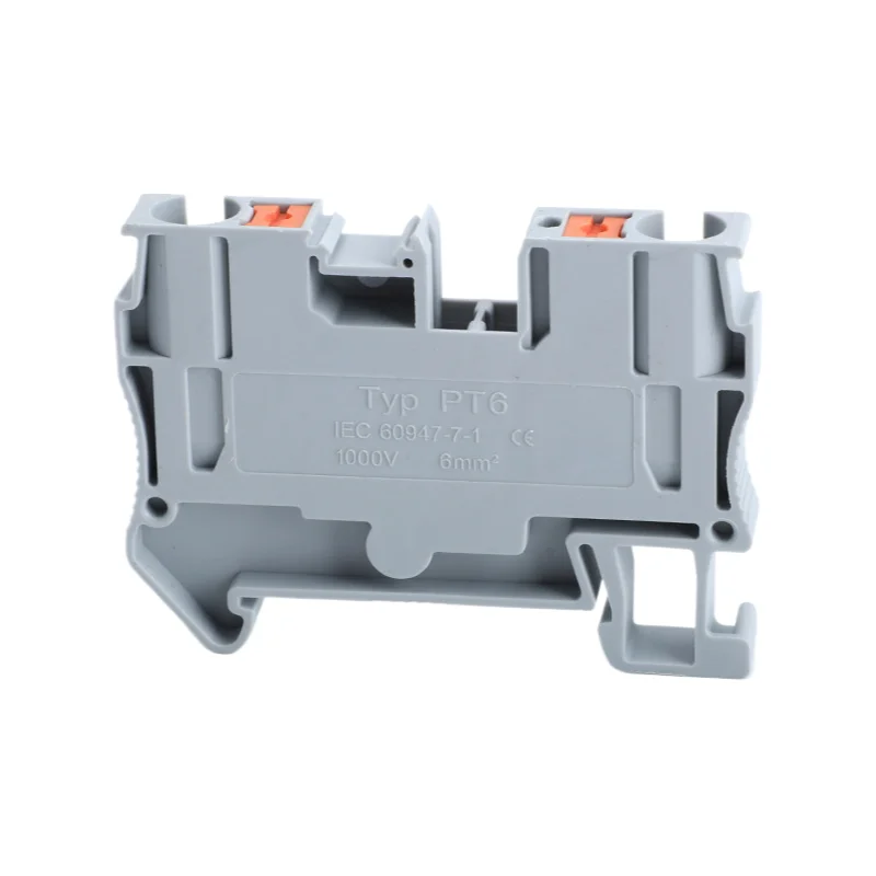 10Pcs PT6 High Current Terminal Block, 6 Sq Mm Spring Clamp DIN Rail Mount, Tool-Less Push-In Connector For Electrical Wiring