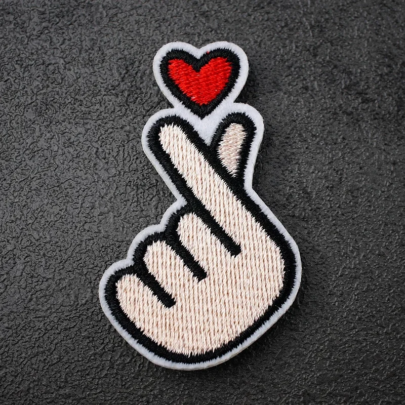 Love Hand Size:4.2x6.9cm Iron On Patch Sewing On Embroidered Applique Fabric for Jacket Badge Clothes Stickers